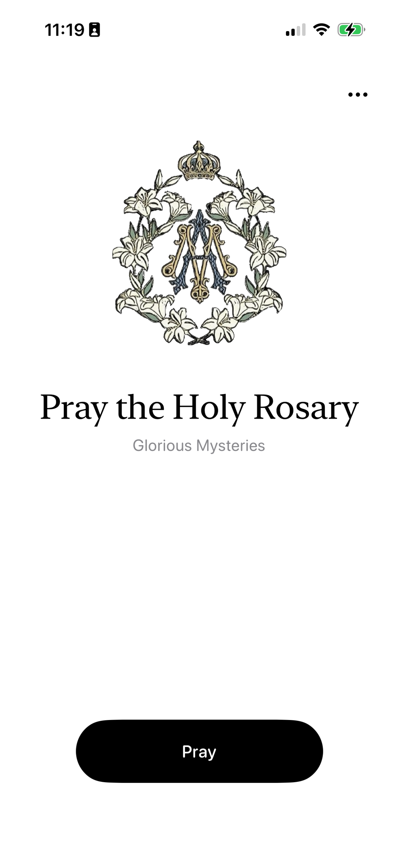 RSRY app home screen showing Pray the Holy Rosary.
